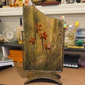 Source Unknown Gold & Red Decorative Floral Accent Vase Panel